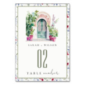 Numéro De Table Mariage d'aquarelle de porte marocaine tropicale (Dos)