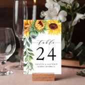 Numéro De Table Mariage d'aquarelle de tournesol moderne