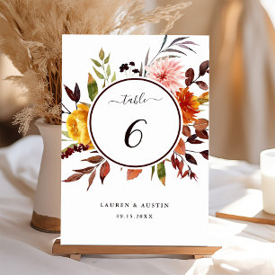 Numéro De Table Mariage d'aquarelle du jardin d'automne