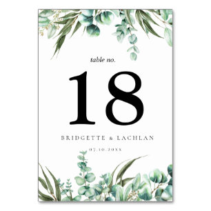 Numéro De Table Mariage d'aquarelle Eucalyptus de verdure rustique