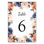 Numéro De Table Mariage d'aquarelle fleurie bleu et terre cuite (Dos)