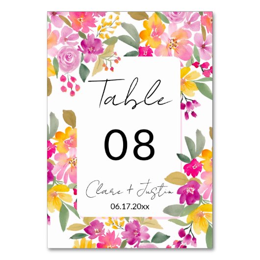 Numéro De Table Mariage d'aquarelle florale du printemps (Par défaut)