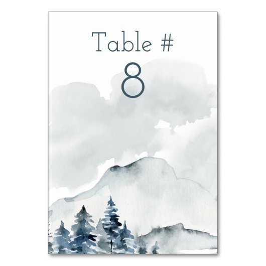 Numéro De Table Mariage d'aquarelle Foggy Mountain (Dos)