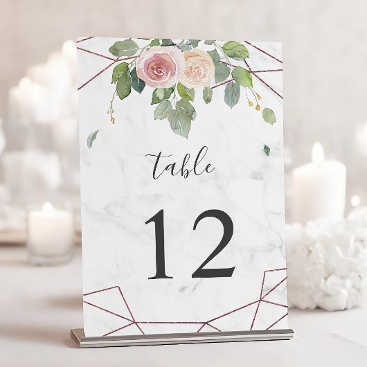 Numéro De Table Mariage d'aquarelle géométrique Rose de Bohême