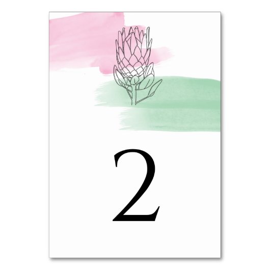 Numéro De Table Mariage d'aquarelle King Protea (Dos)