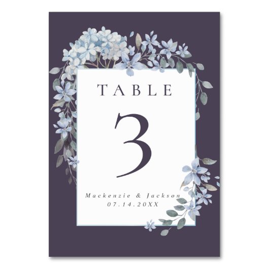 Numéro De Table Mariage d'aquarelle marine Blue Hydrangeas Frame (Par défaut)