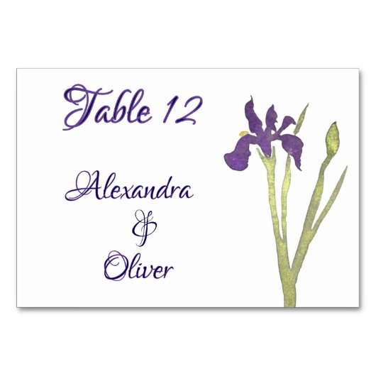 Numéro De Table Mariage d'aquarelle Purple & Gold Iris (Dos)