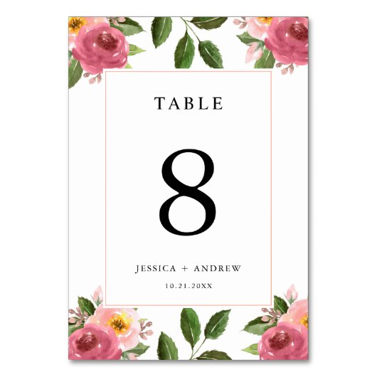 Numéro De Table Mariage d'aquarelle rose pâle (Par défaut)