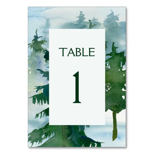 Numéro De Table Mariage d'aquarelle Rustic Mountain Forest (Dos)
