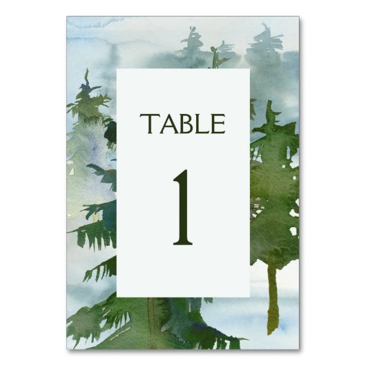 Numéro De Table Mariage d'aquarelle Rustic Mountain Forest (Dos)