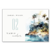 Numéro De Table Mariage d'aquarelle Seascape Palm Tree Island (Dos)