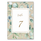 Numéro De Table Mariage d'aquarelle vert or rustique (Dos)