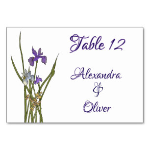 Numéro De Table Mariage d'aquarelle violet et bleu Iris