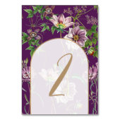 Numéro De Table Mariage d'arc doré fleuri violet (Dos)