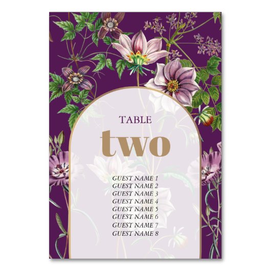 Numéro De Table Mariage d'arc doré fleuri violet (Par défaut)