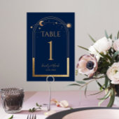 Numéro De Table Mariage d'astronomie Mystical Blue Gold Sun Moon