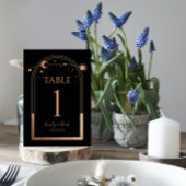 Numéro De Table Mariage d'astronomie mystique Black Gold Sun Moon
