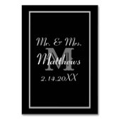 Numéro De Table Mariage Date Monogramme Noir Mariée Marié (Dos)