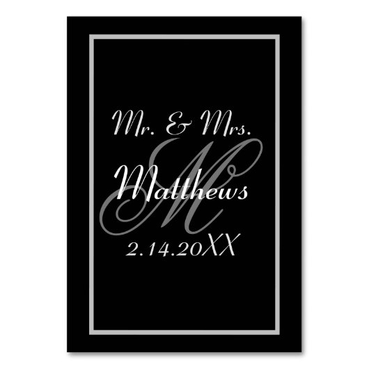 Numéro De Table Mariage Date Monogramme Noir Mariée Marié (Par défaut)