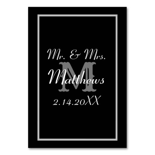 Numéro De Table Mariage Date Monogramme Noir Mariée Marié (Par défaut)