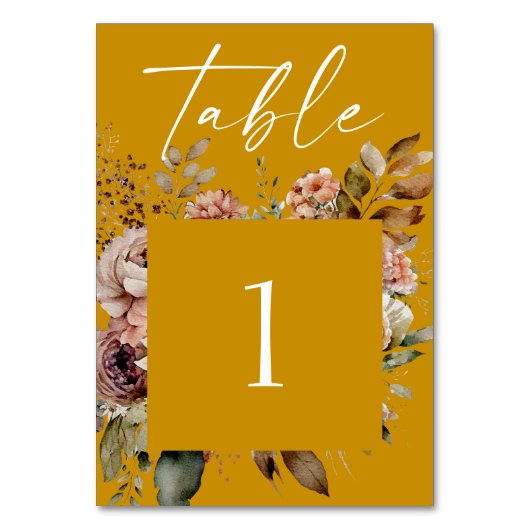 Numéro De Table Mariage d'automne jaune moutarde profond | Bohème (Par défaut)