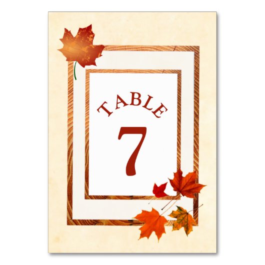 Numéro De Table Mariage d'automne Pretty Automne Numéro de la tabl (Dos)