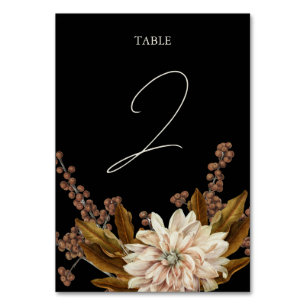 Numéro De Table Mariage de automne d'aquarelle noire florale d'aut