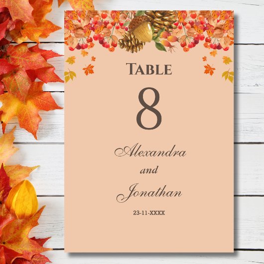 Numéro De Table Mariage de automne d'automne rustique