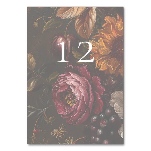 Numéro De Table Mariage de automne de fleurs baroques Moody foncé (Dos)