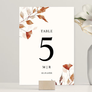 Numéro De Table Mariage de automne Feuille rustique en terre cuite