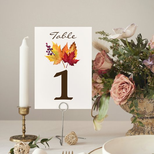 Numéro De Table Mariage de automne Feuilles d'automne