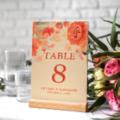 Numéro De Table Mariage de automne Floral Orange Brûlé