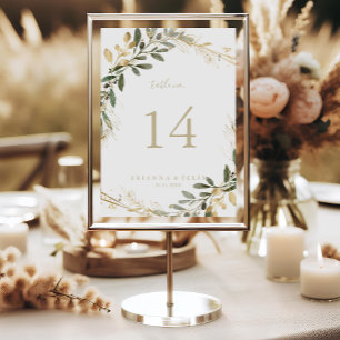 Numéro De Table Mariage de automne géométrique de verdure or