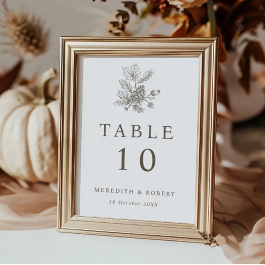 Numéro De Table Mariage de automne simple Acorns & Pinecone