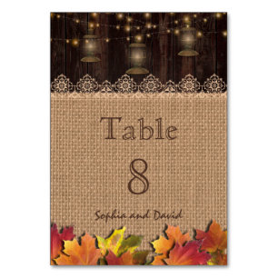 Numéro De Table Mariage de bois de la dentelle des feuilles automn