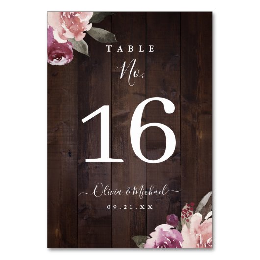 Numéro De Table Mariage de bois rustique mauve et mûrier (Par défaut)