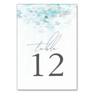 Numéro De Table Mariage de bord de mer vagues bleues et or