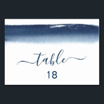 Numéro De Table Mariage de brosse couleur bleu marine<br><div class="desc">Numéro de table mariage moderne et créatif avec un design simple avec un trait d'aquarelle bleu marine artistique en haut avec le mot,  "table" dans un script manuscrit avec des swashes et le numéro ci-dessous,  sur un arrière - plan blanc. Ajoutez chaque numéro de table à votre panier individuellement.</div>