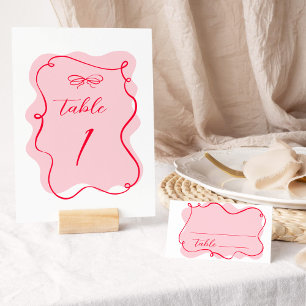 Numéro De Table Mariage de cadre ondulé rose et rouge rétro
