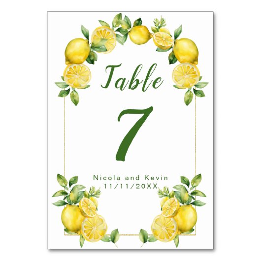 Numéro De Table Mariage de cadre vert citron italien (Par défaut)