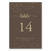 Numéro De Table Mariage de calligraphie Brown Gold Confetti (Dos)