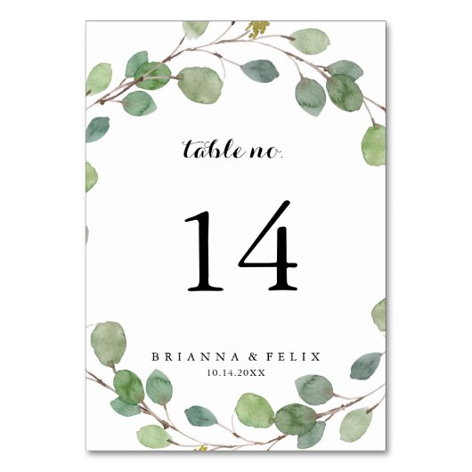 Numéro De Table Mariage de calligraphie de feuillage Eucalyptus (Par défaut)