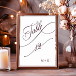 Numéro De Table Mariage de calligraphie de luxe de Bourgogne numér<br><div class="desc">Tableau 12. Veuillez vérifier tous les numéros disponibles. | Luxe et élégante calligraphie tourbillonnant numéro de table mariage avec vos initiales. Pour une personnalisation plus avancée de cette conception,  cliquez sur le BOUTON OUTIL DESIGN BLEU ci-dessus !</div>