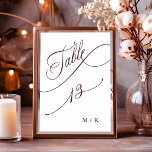 Numéro De Table Mariage de calligraphie de luxe de Bourgogne numér<br><div class="desc">Tableau 13. Veuillez vérifier tous les numéros disponibles. | Luxe et élégante calligraphie tourbillonnant numéro de table mariage avec vos initiales. Pour une personnalisation plus avancée de cette conception,  cliquez sur le BOUTON OUTIL DESIGN BLEU ci-dessus !</div>