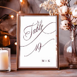 Numéro De Table Mariage de calligraphie de luxe de Bourgogne numér<br><div class="desc">Tableau 19. Veuillez vérifier tous les numéros disponibles. | Luxe et élégante calligraphie tourbillonnant numéro de table mariage avec vos initiales. Pour une personnalisation plus avancée de cette conception,  cliquez sur le BOUTON OUTIL DESIGN BLEU ci-dessus !</div>