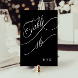 Numéro De Table Mariage de calligraphie de luxe numéro 16, noir<br><div class="desc">Tableau 16. Veuillez vérifier tous les numéros disponibles. | Luxe et élégante calligraphie tourbillonnant numéro de table mariage avec vos initiales. Pour une personnalisation plus avancée de cette conception,  cliquez sur le BOUTON OUTIL DESIGN BLEU ci-dessus !</div>