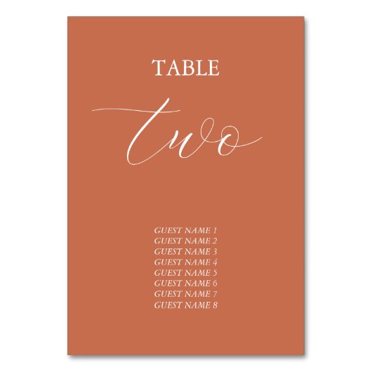 Numéro De Table Mariage de calligraphie de script élégant en terre (Dos)