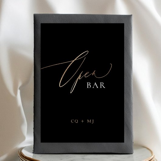 Numéro De Table Mariage de calligraphie en or noir OUVERT Panneau