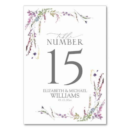 Numéro De Table Mariage de calligraphie Fleur sauvage violet (Par défaut)