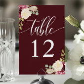 Numéro De Table Mariage de calligraphie florale de Merlot rouge pr